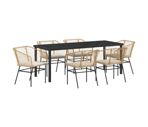 Conjunto de Comedor de Jardín  de 7 Piezas con Cojines en Ratán Poliéster Marrón