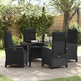 Set de Comedor Jardín de 5 Piezas con Cojines Negro Poliratán