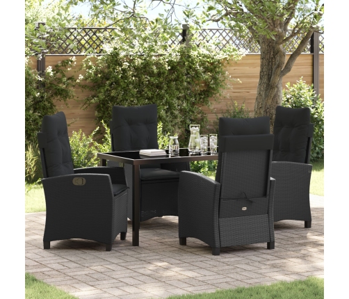 Set de Comedor Jardín de 5 Piezas con Cojines Negro Poliratán