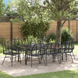 Set de Comedor de Jardín de 9 Piezas Negro Poliratán