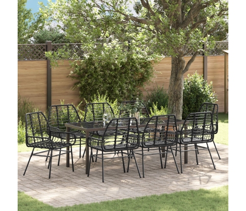 Set de Comedor de Jardín de 9 Piezas Negro Poliratán