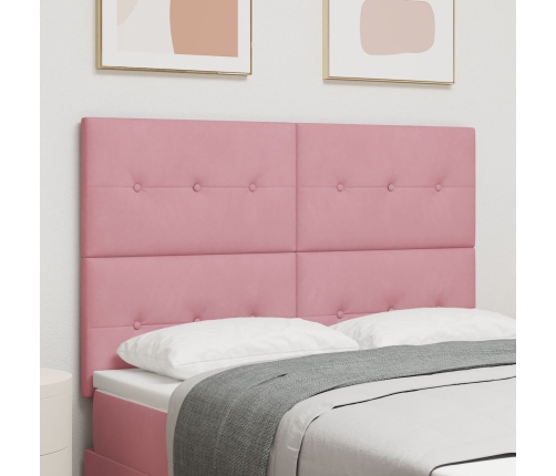 Cabecero  con botones acolchados en rosa de 140 cm de terciopelo