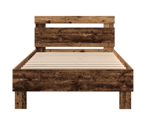 Estructura de Cama  con Luces LED Madera Vieja 75x190 cm Madera de Ingeniería