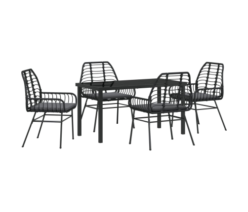 Juego de comedor de jardín  de 5 piezas con cojines negro de poliratán