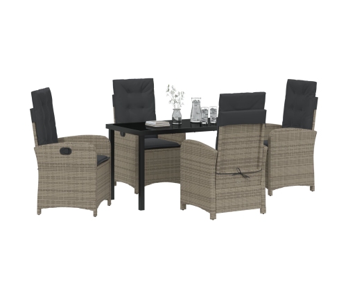 Juego de comedor de jardín de 5 piezas con cojines gris poliratán