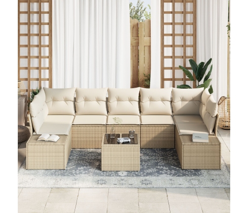 Juego de Sofá de Jardín de 8 Piezas con Cojines Beige Polirratán