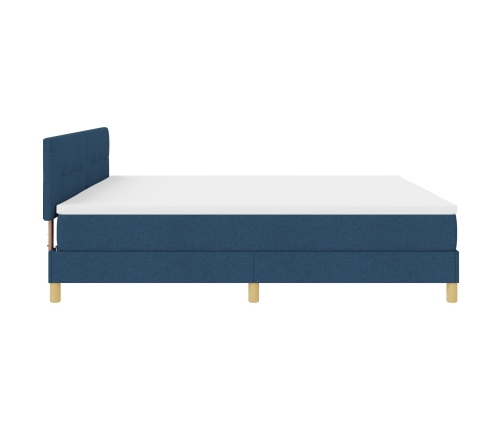 Cama Box Spring  con Colchón Azul 200x200 cm Tela