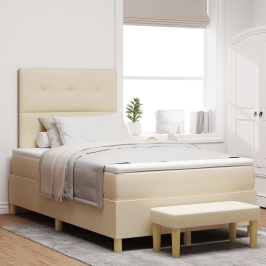 Cama Box Spring  con colchón y banco Crema 120x200 cm Tela