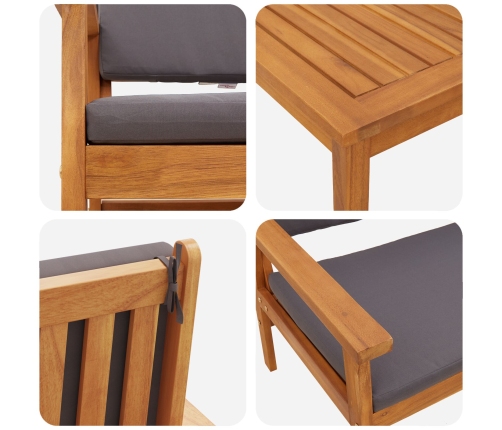 Set de Sofá de Jardín de 3 Piezas con Cojines de Madera Maciza de Acacia