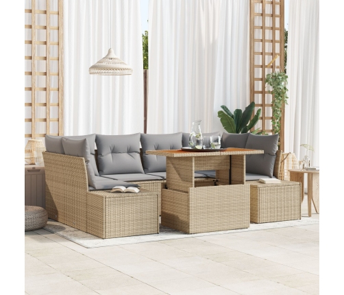 Conjunto de Sofá de Jardín de 7 Piezas con Cojines Beige Ratán Versátil