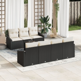 Conjunto de Sofá de Jardín de 8 Piezas con Cojines Ratán Negro