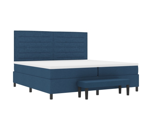 Cama Box Spring con Colchón y Banco Azul 200x200 cm Tela
